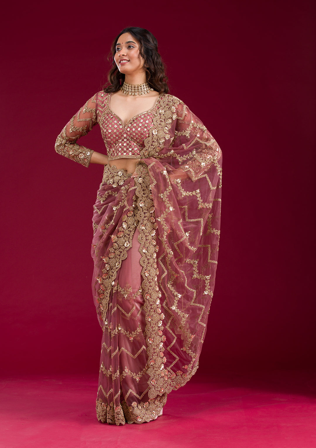Mauve Stonework Net Saree
