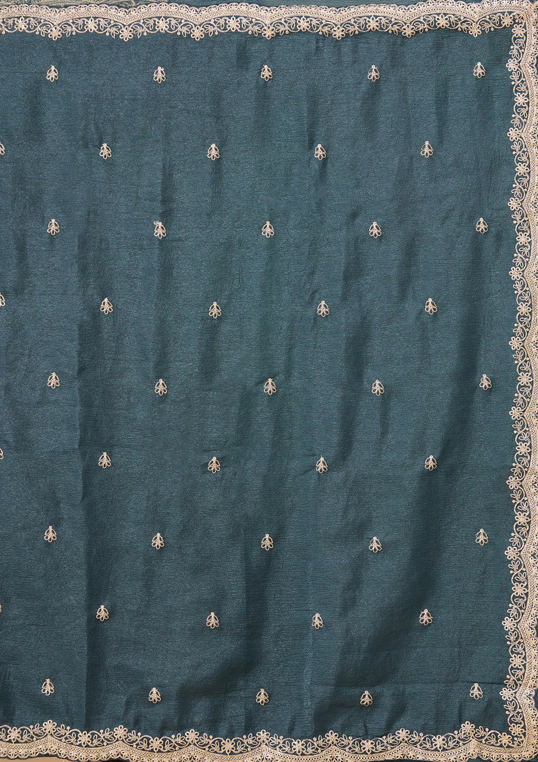 Peacock Blue Gold Zariwork Tissue Saree