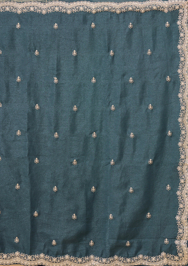 Peacock Blue Gold Zariwork Tissue Saree