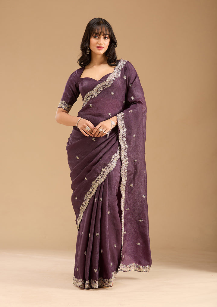 Purple Gold Zariwork Tissue Saree