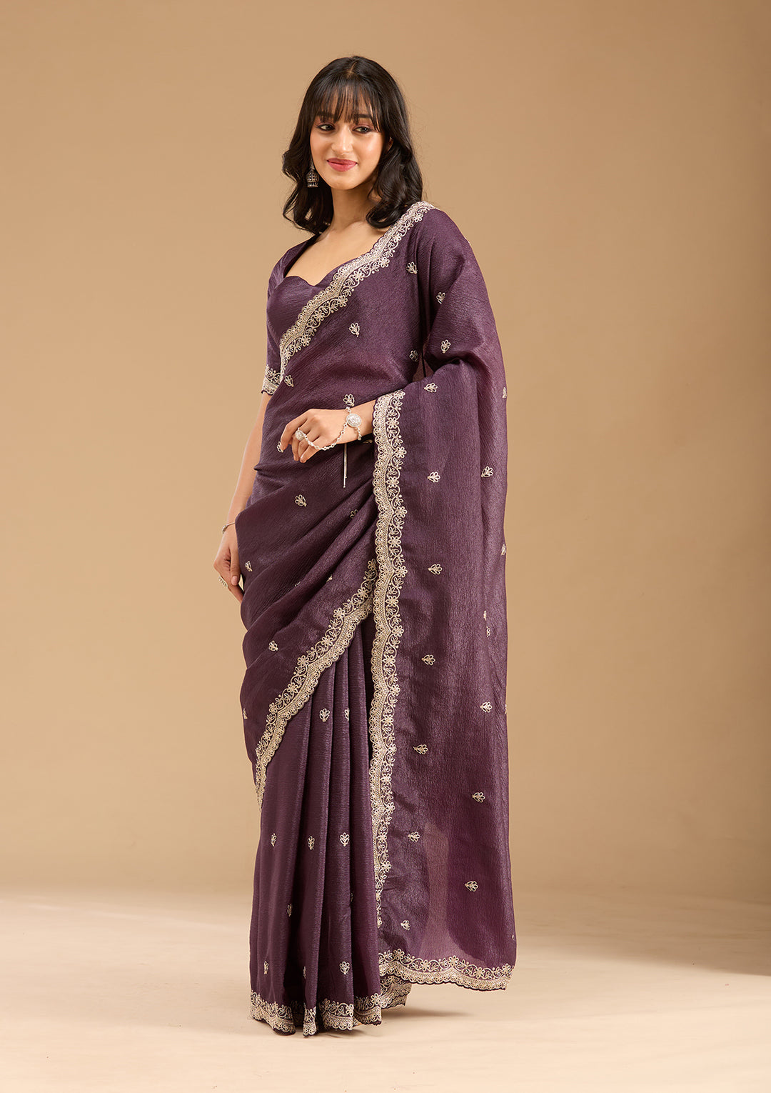 Purple Gold Zariwork Tissue Saree