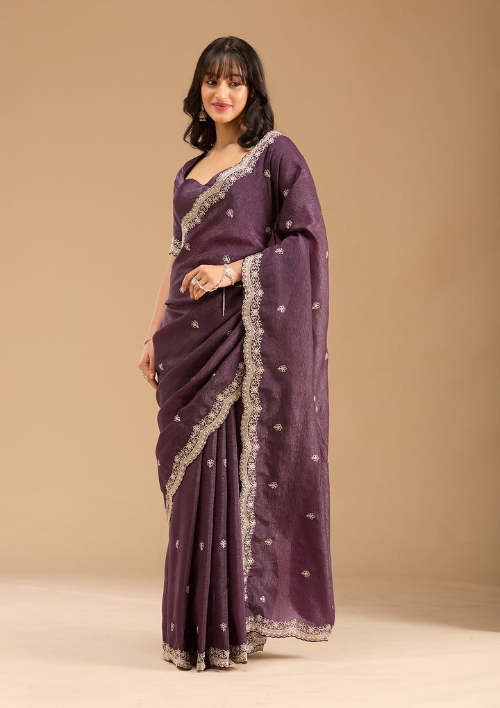 Purple Gold Zariwork Tissue Saree
