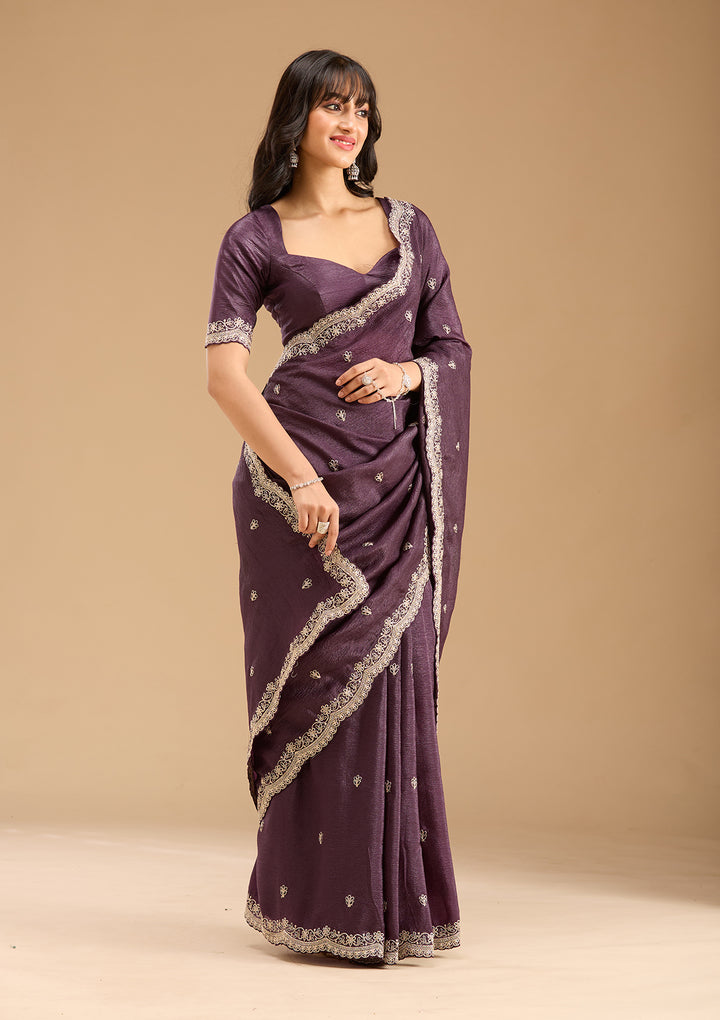 Purple Gold Zariwork Tissue Saree