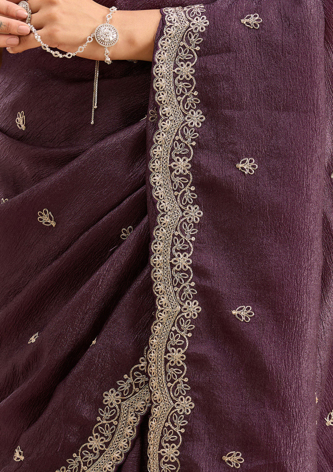 Purple Gold Zariwork Tissue Saree