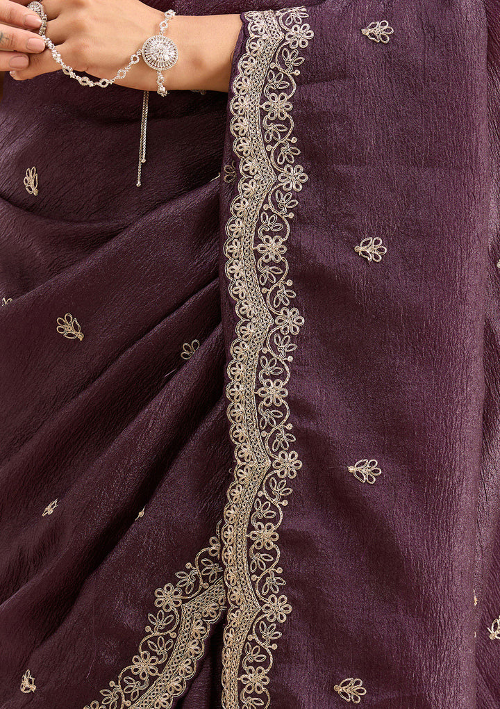 Purple Gold Zariwork Tissue Saree