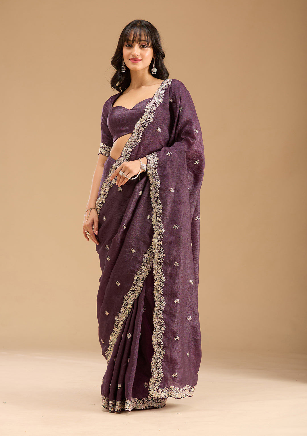 Purple Gold Zariwork Tissue Saree