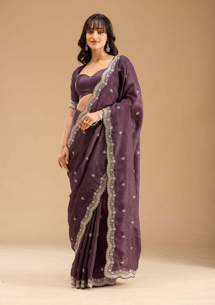 Purple Gold Zariwork Tissue Saree