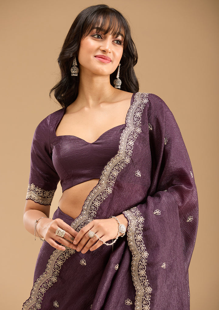 Purple Gold Zariwork Tissue Saree