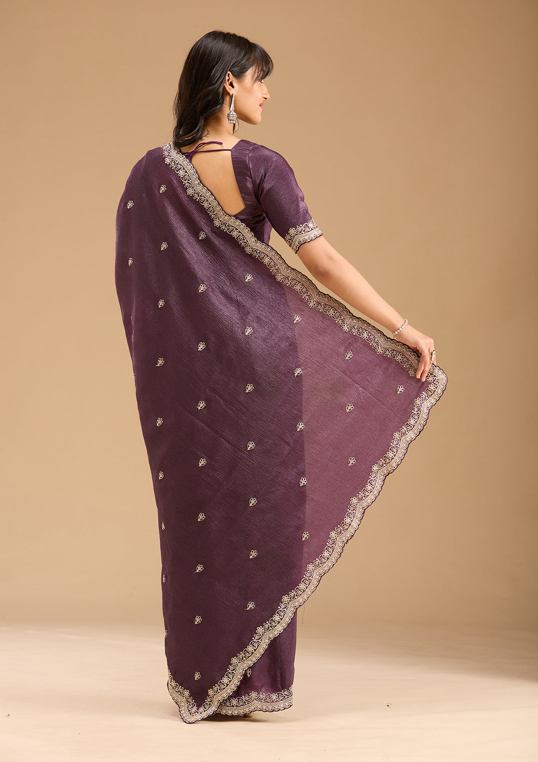 Purple Gold Zariwork Tissue Saree