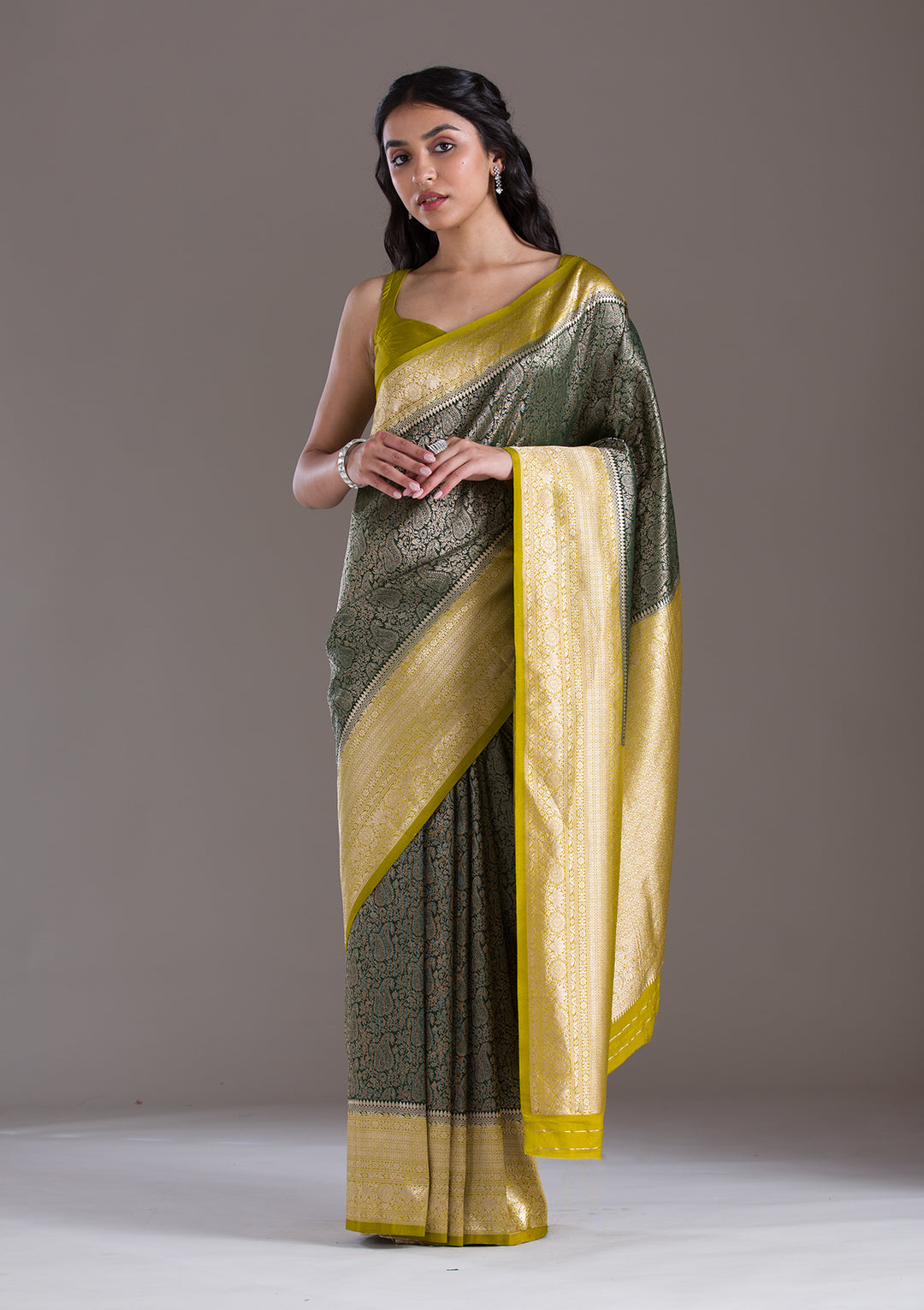 Bottle Green Zariwork Art Silk Saree