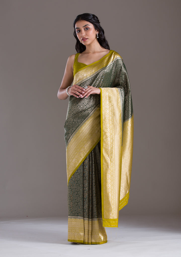 Bottle Green Zariwork Art Silk Saree
