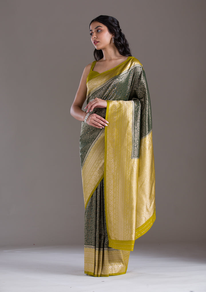 Bottle Green Zariwork Art Silk Saree
