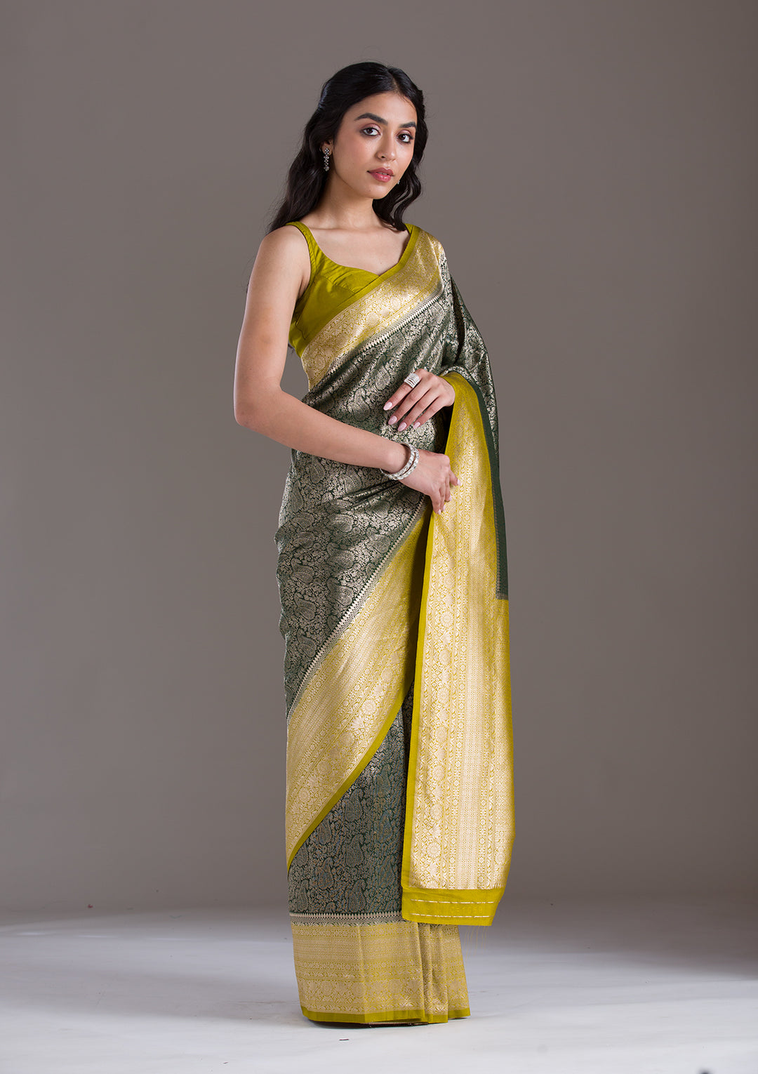 Bottle Green Zariwork Art Silk Saree