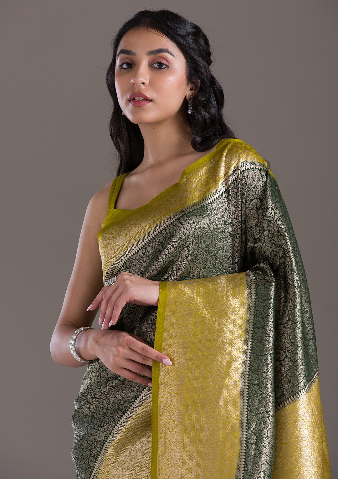 Bottle Green Zariwork Art Silk Saree