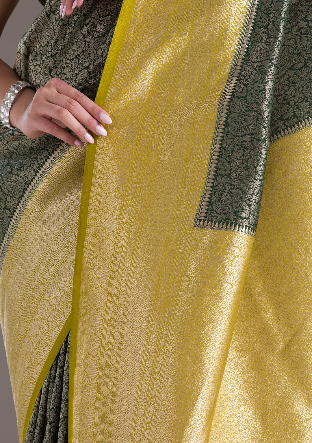 Bottle Green Zariwork Art Silk Saree