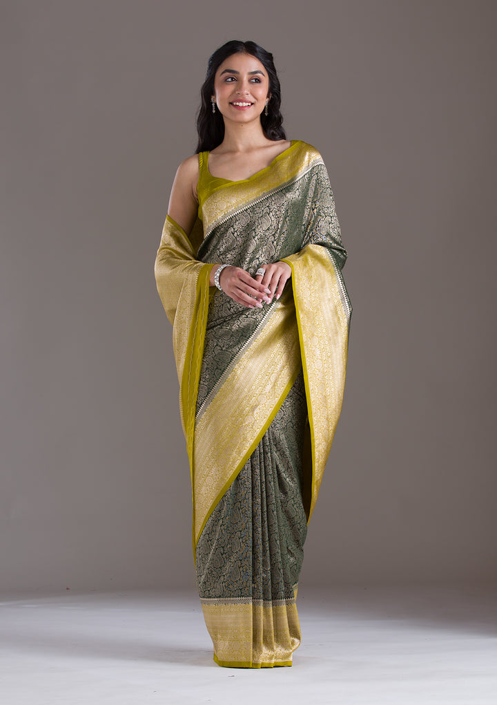 Bottle Green Zariwork Art Silk Saree