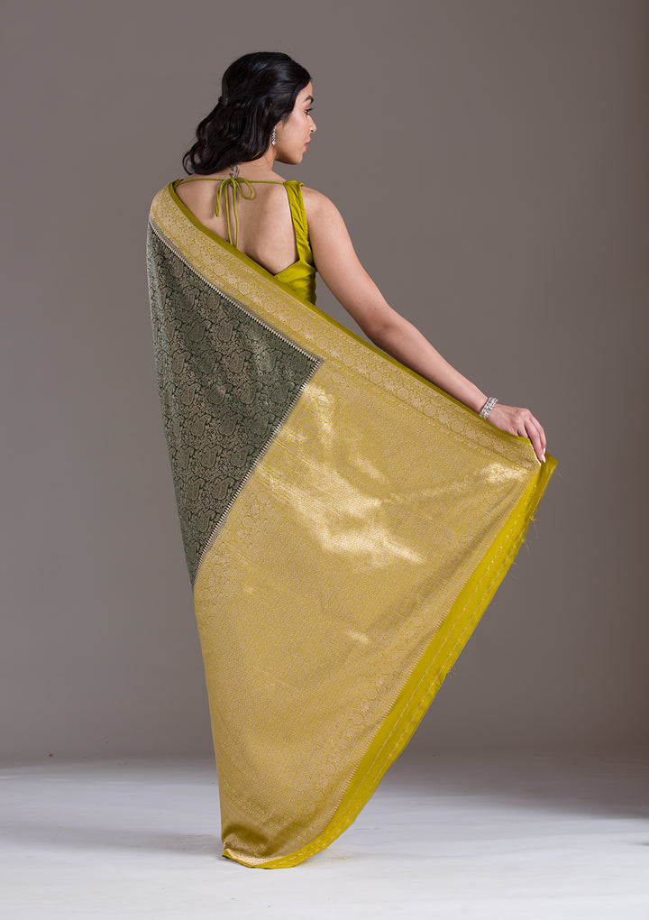 Bottle Green Zariwork Art Silk Saree