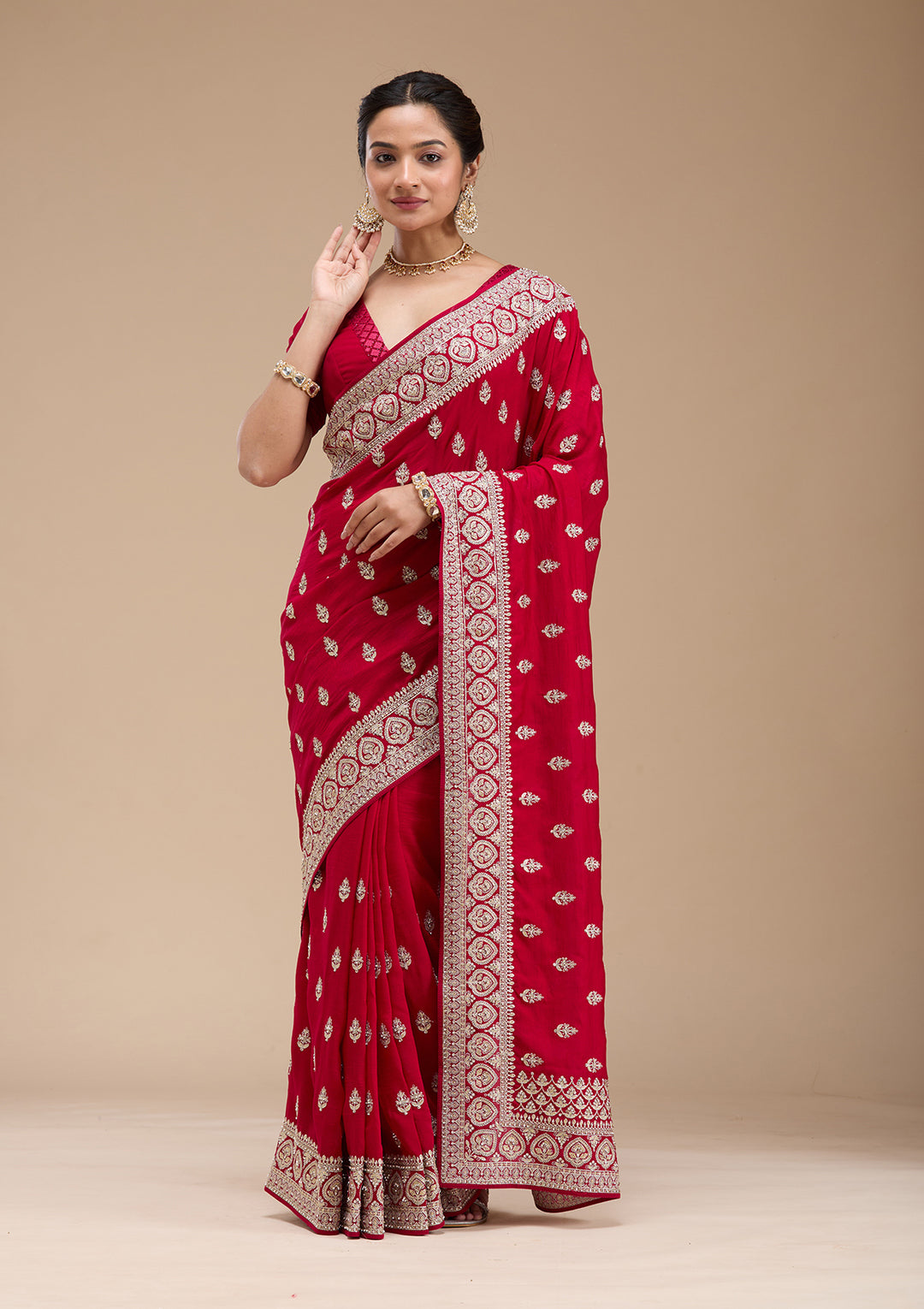Rani Pink Stonework Soft Raw Silk Saree