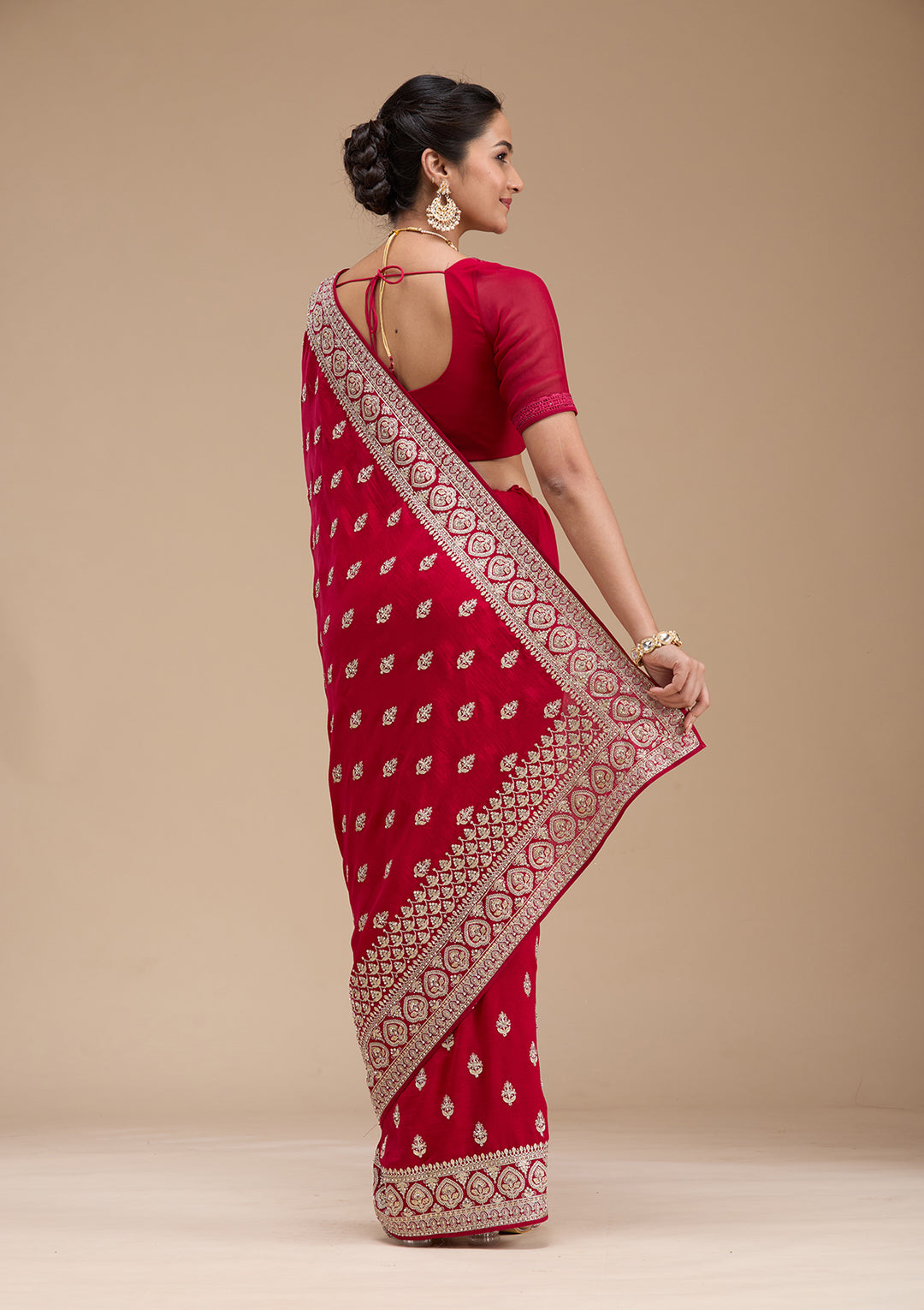 Rani Pink Stonework Soft Raw Silk Saree