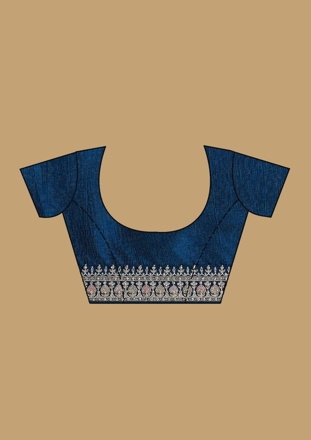 Peacock Blue Threadwork Soft Raw Silk Saree