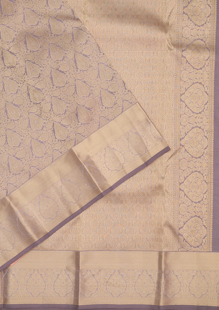 Dark Grey Zariwork Pure Silk Saree