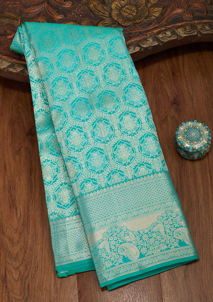 Turquoise Blue Zariwork Pure Silk Saree