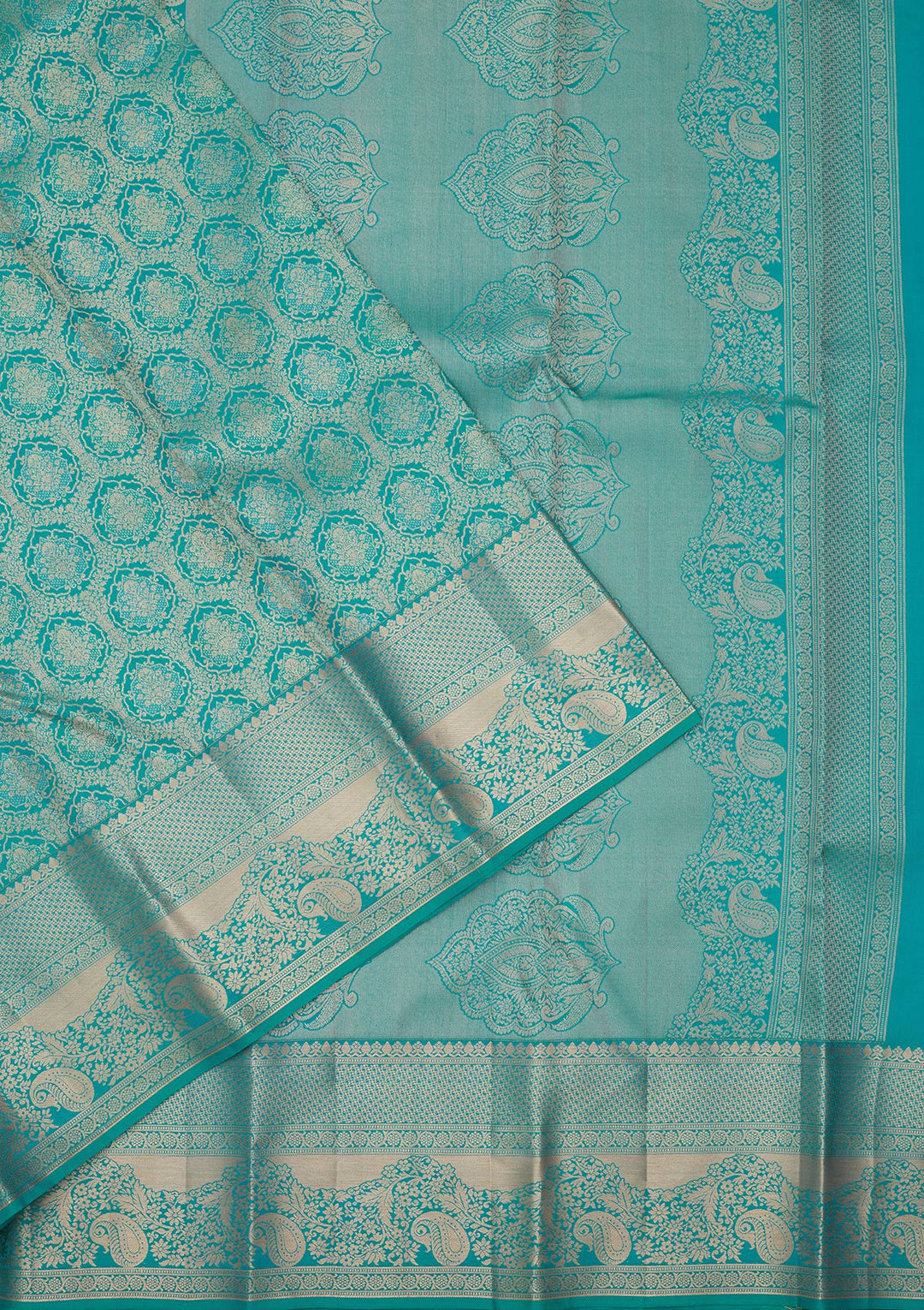 Turquoise Blue Zariwork Pure Silk Saree