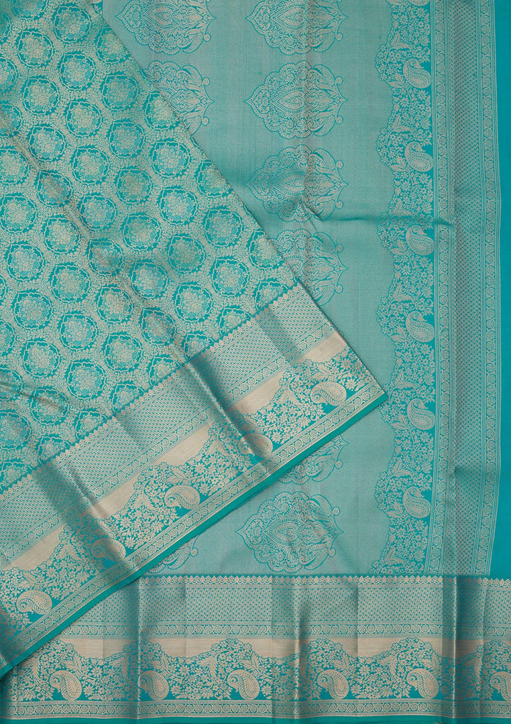 Turquoise Blue Zariwork Pure Silk Saree