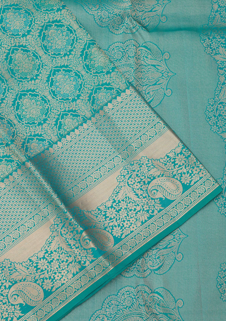 Turquoise Blue Zariwork Pure Silk Saree