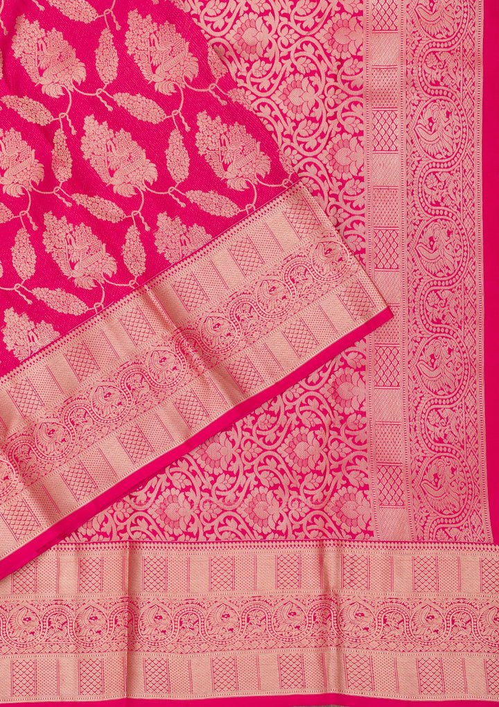Rani Pink Zariwork Pure Silk Saree