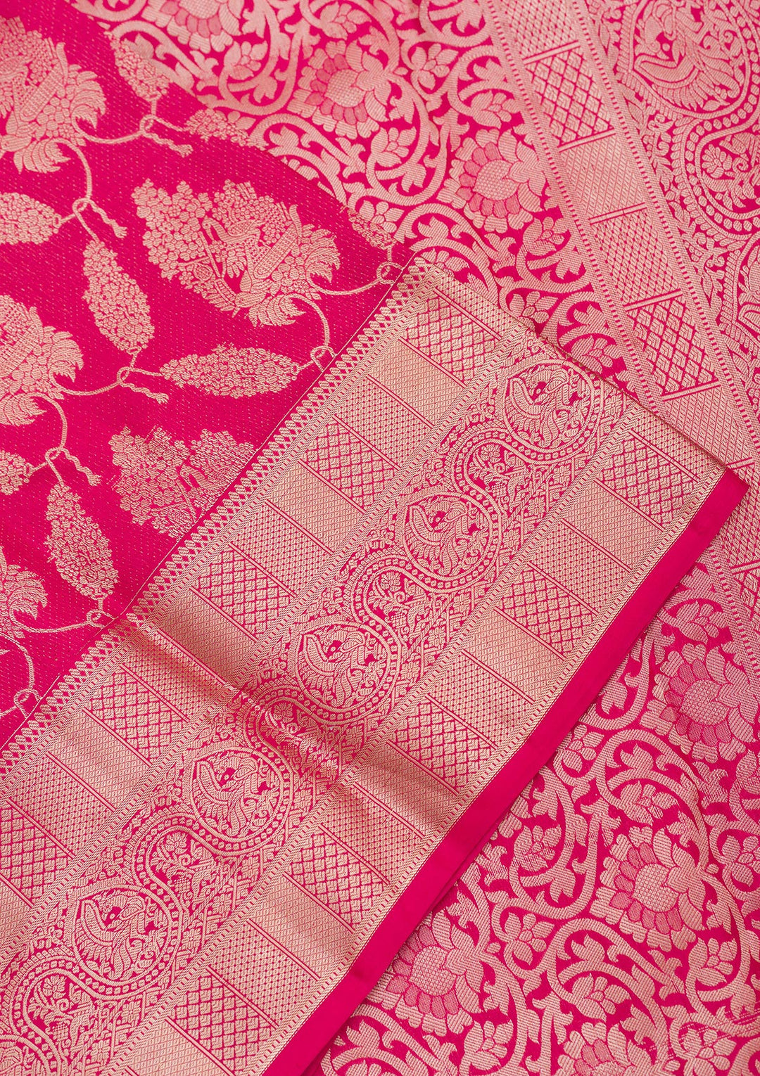 Rani Pink Zariwork Pure Silk Saree