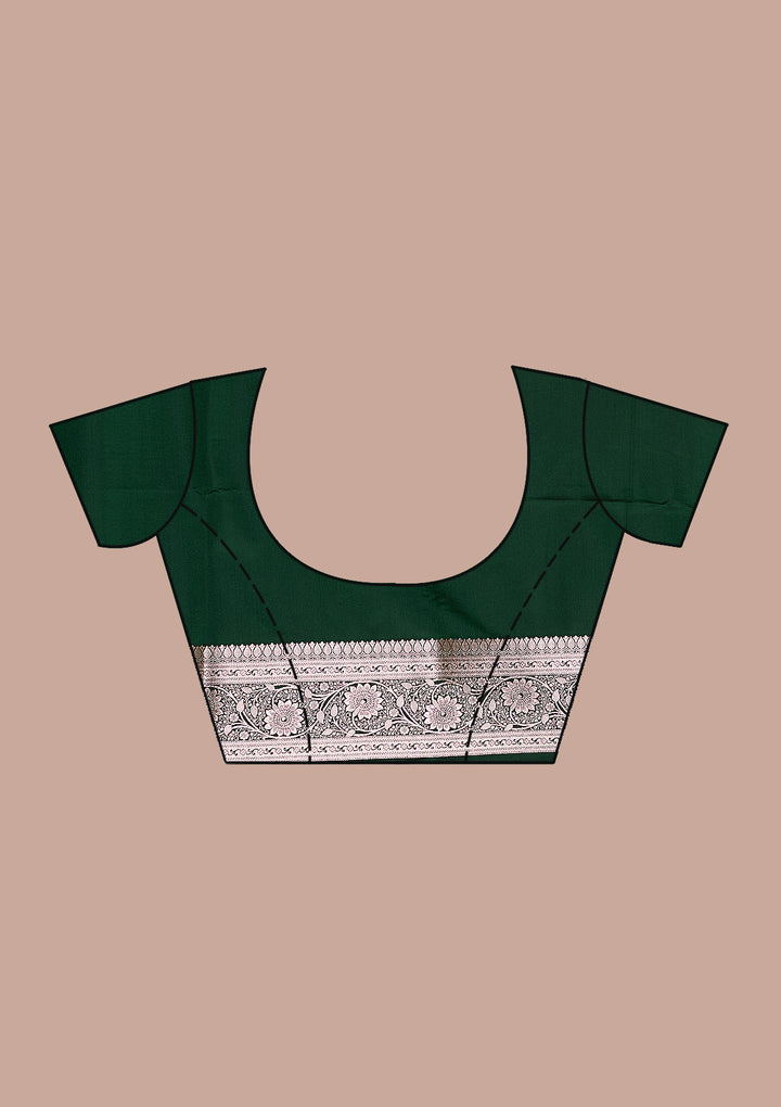 Bottle Green Zariwork (Silver) Banarasi Silk Saree