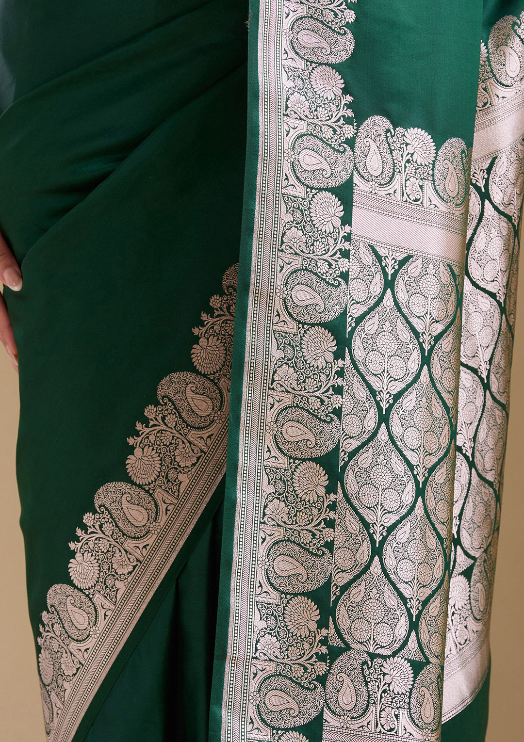 Bottle Green Zariwork (Gold) Banarasi Silk Saree