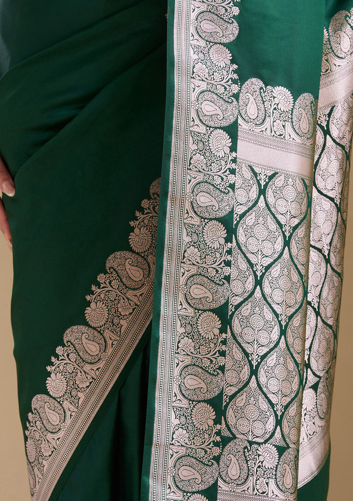 Bottle Green Zariwork (Gold) Banarasi Silk Saree