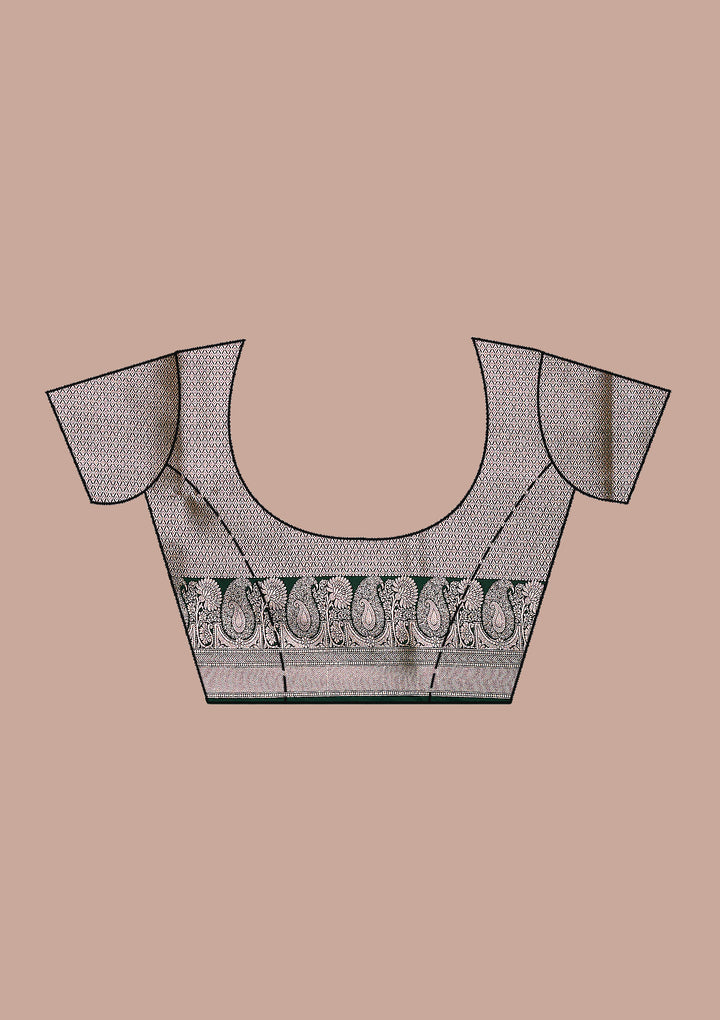 Bottle Green Zariwork (Gold) Banarasi Silk Saree