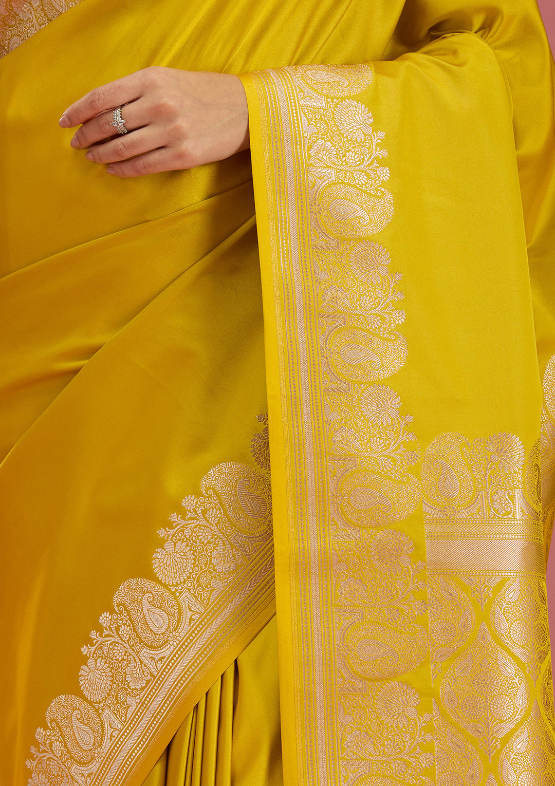 Mustard Zariwork (Gold) Satin  Silk_Saree
