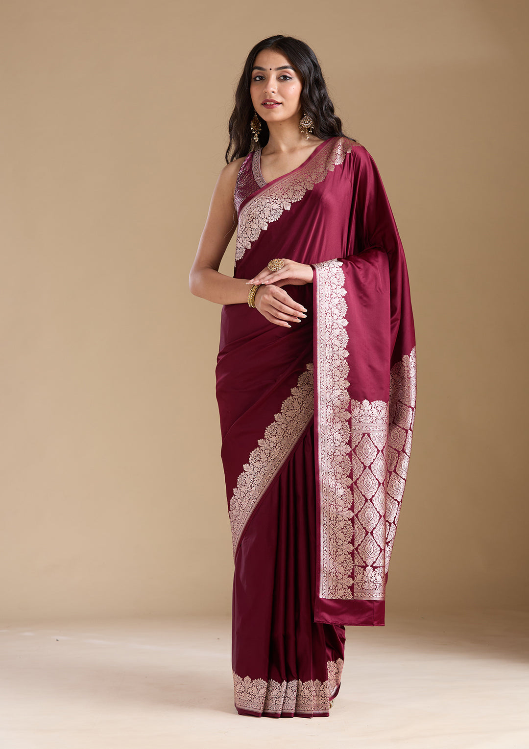Maroon Zariwork (Gold) Banarasi Silk Saree
