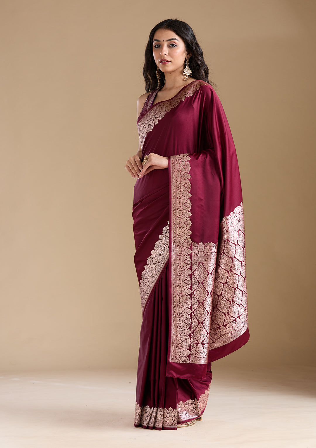 Maroon Zariwork (Gold) Banarasi Silk Saree
