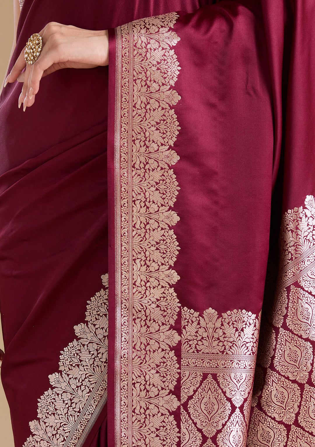 Maroon Zariwork (Gold) Banarasi Silk Saree