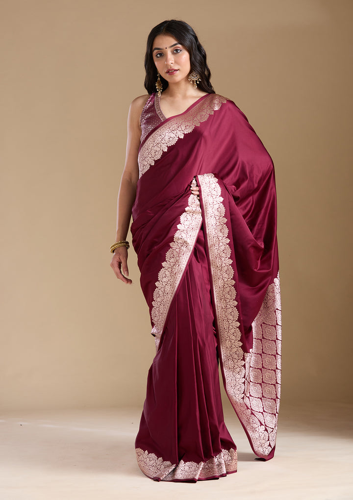 Maroon Zariwork (Gold) Banarasi Silk Saree