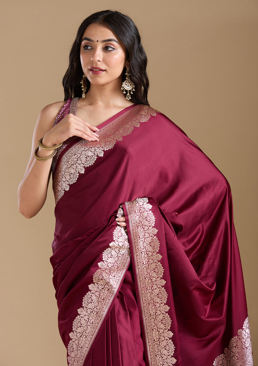 Maroon Zariwork (Gold) Banarasi Silk Saree