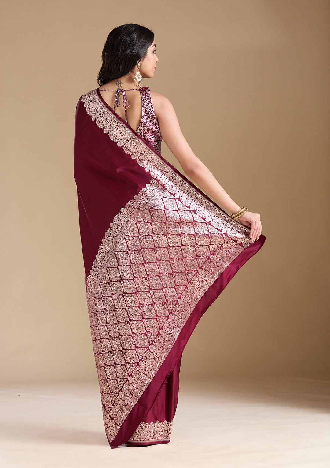 Maroon Zariwork (Gold) Banarasi Silk Saree