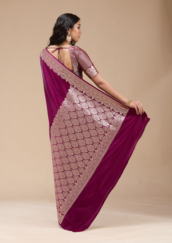 Wine Zariwork (Gold) Banarasi Silk Saree