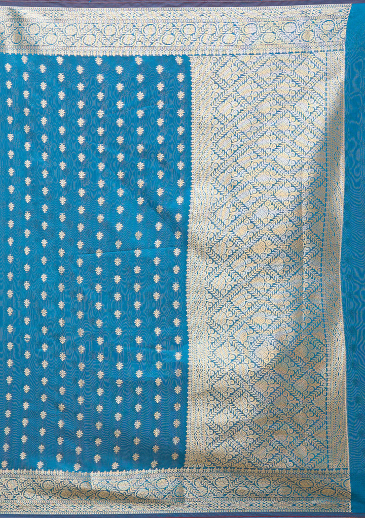 Navy Blue Zariwork (Gold) Banarasi Silk Saree