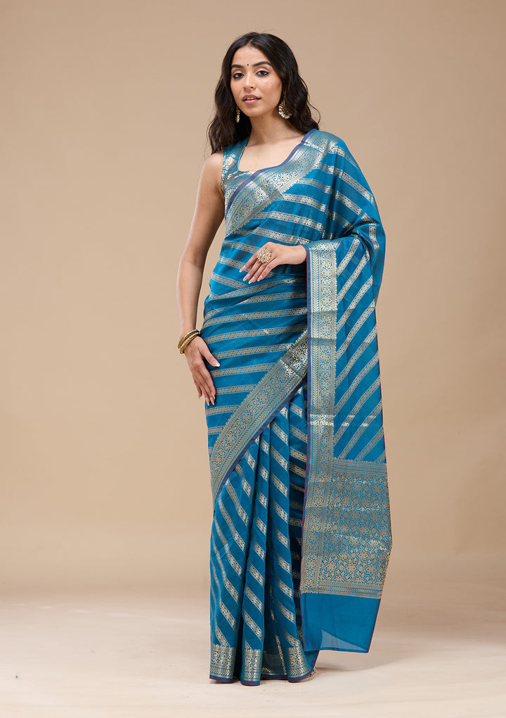 Royal Blue Zariwork (Gold) Banarasi Silk Saree