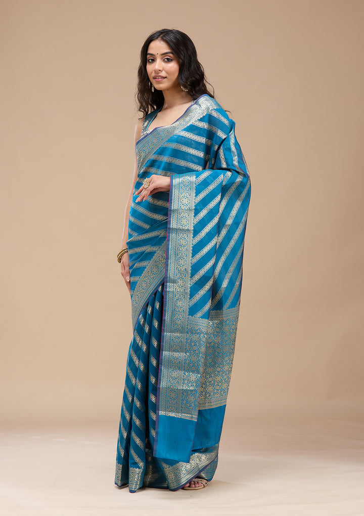 Royal Blue Zariwork (Gold) Banarasi Silk Saree