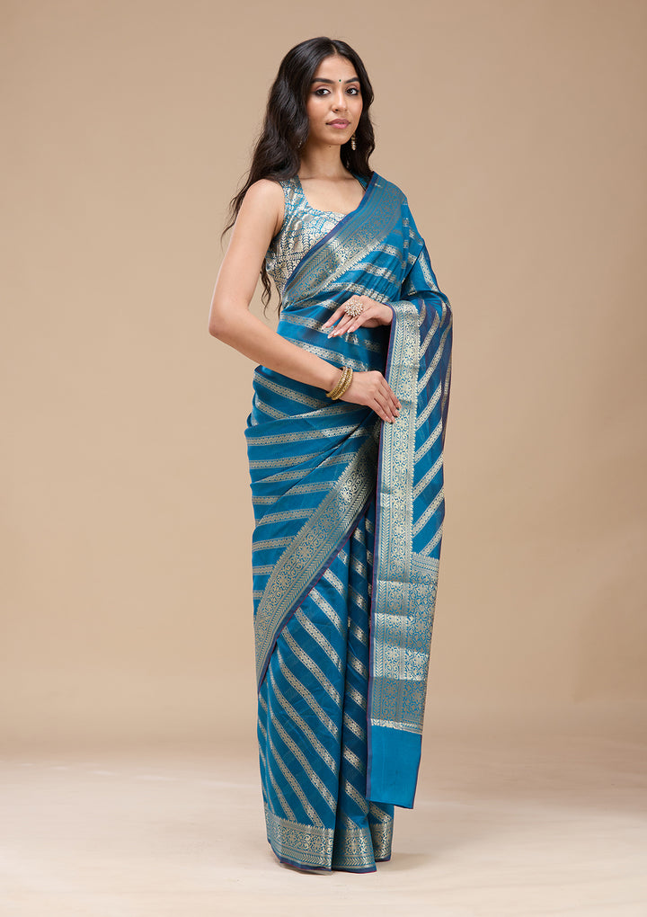 Royal Blue Zariwork (Gold) Banarasi Silk Saree