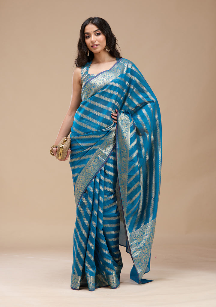 Royal Blue Zariwork (Gold) Banarasi Silk Saree
