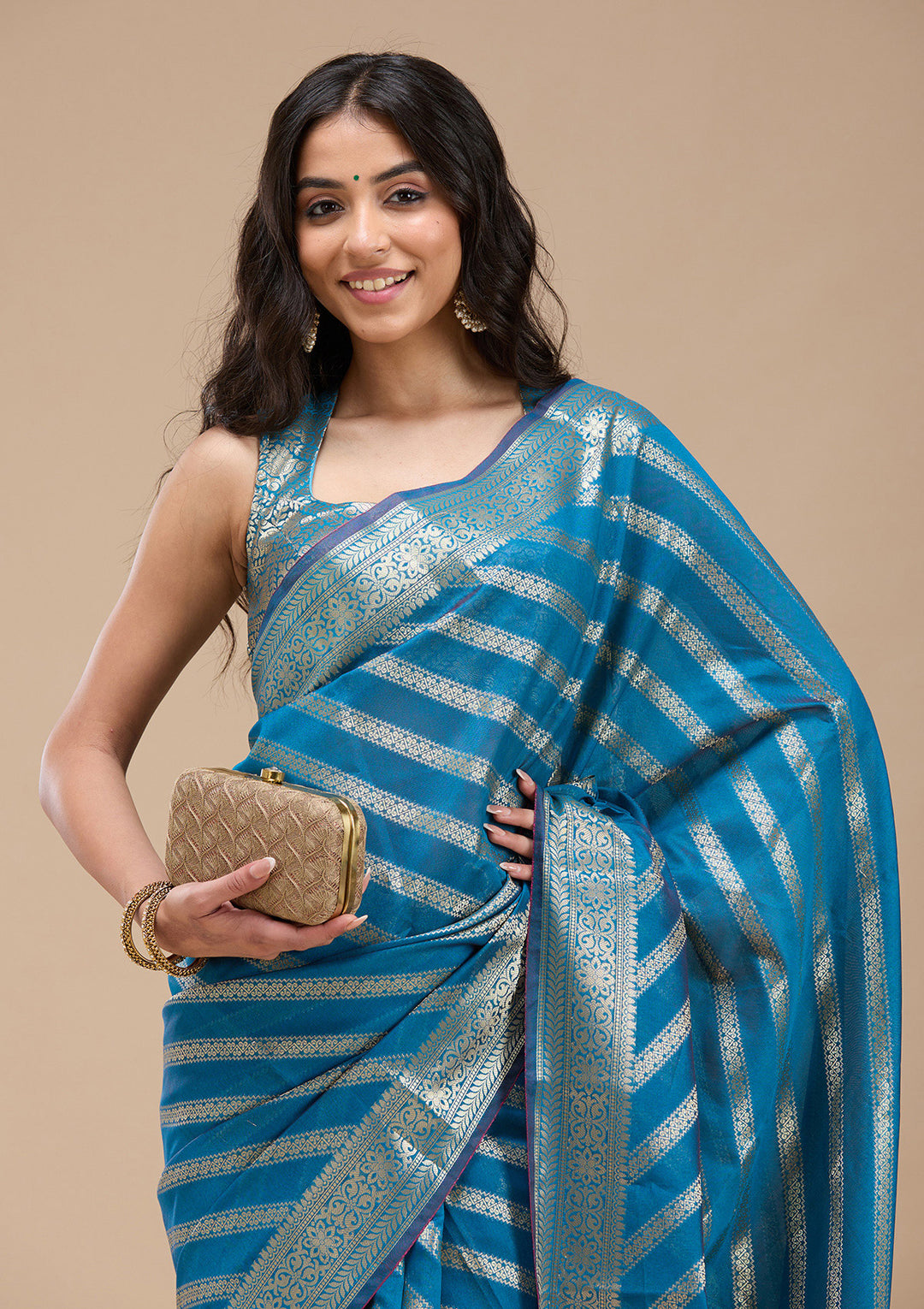 Royal Blue Zariwork (Gold) Banarasi Silk Saree