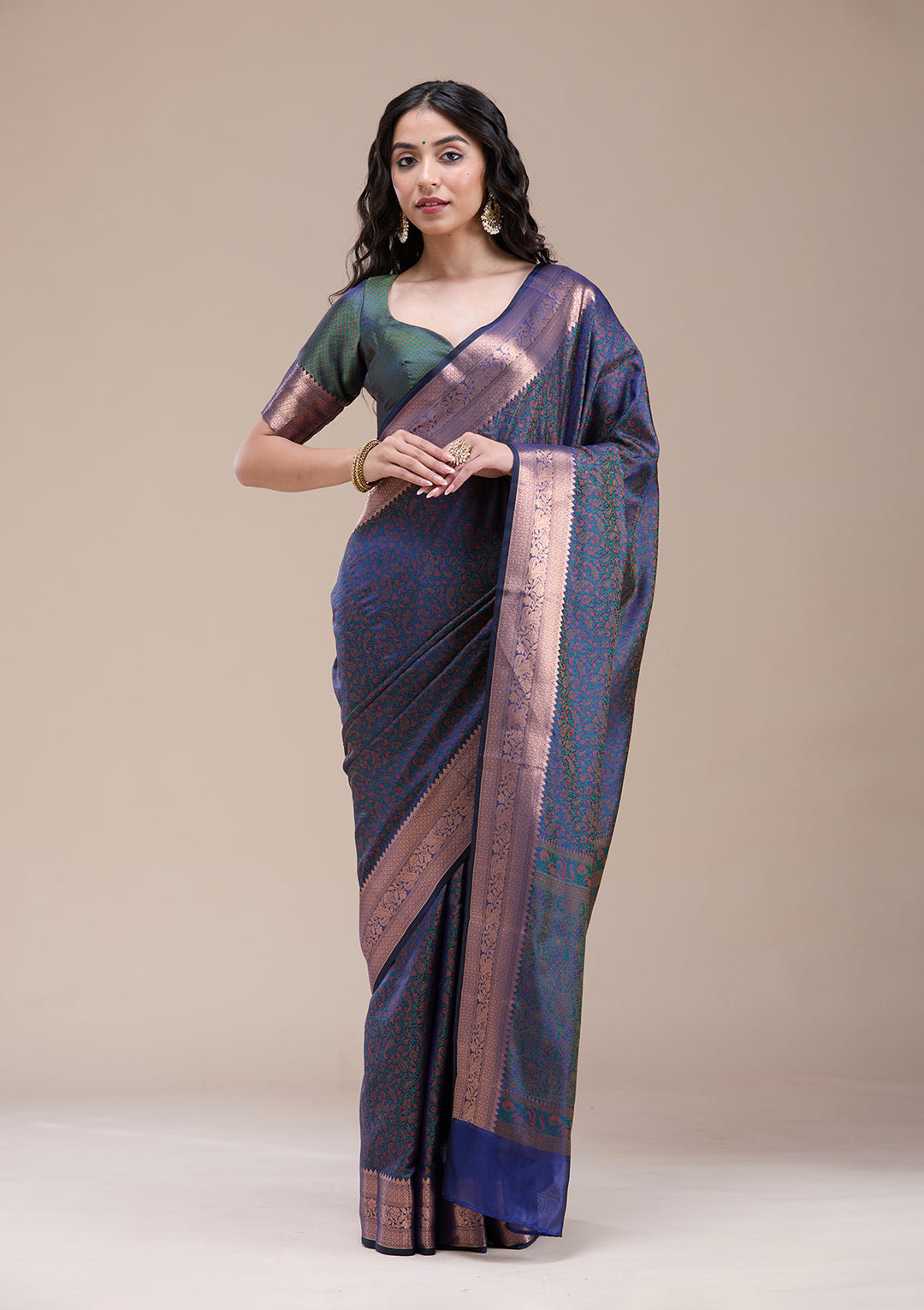 Peacock Blue  Zariwork (Gold) Banarasi Silk Saree